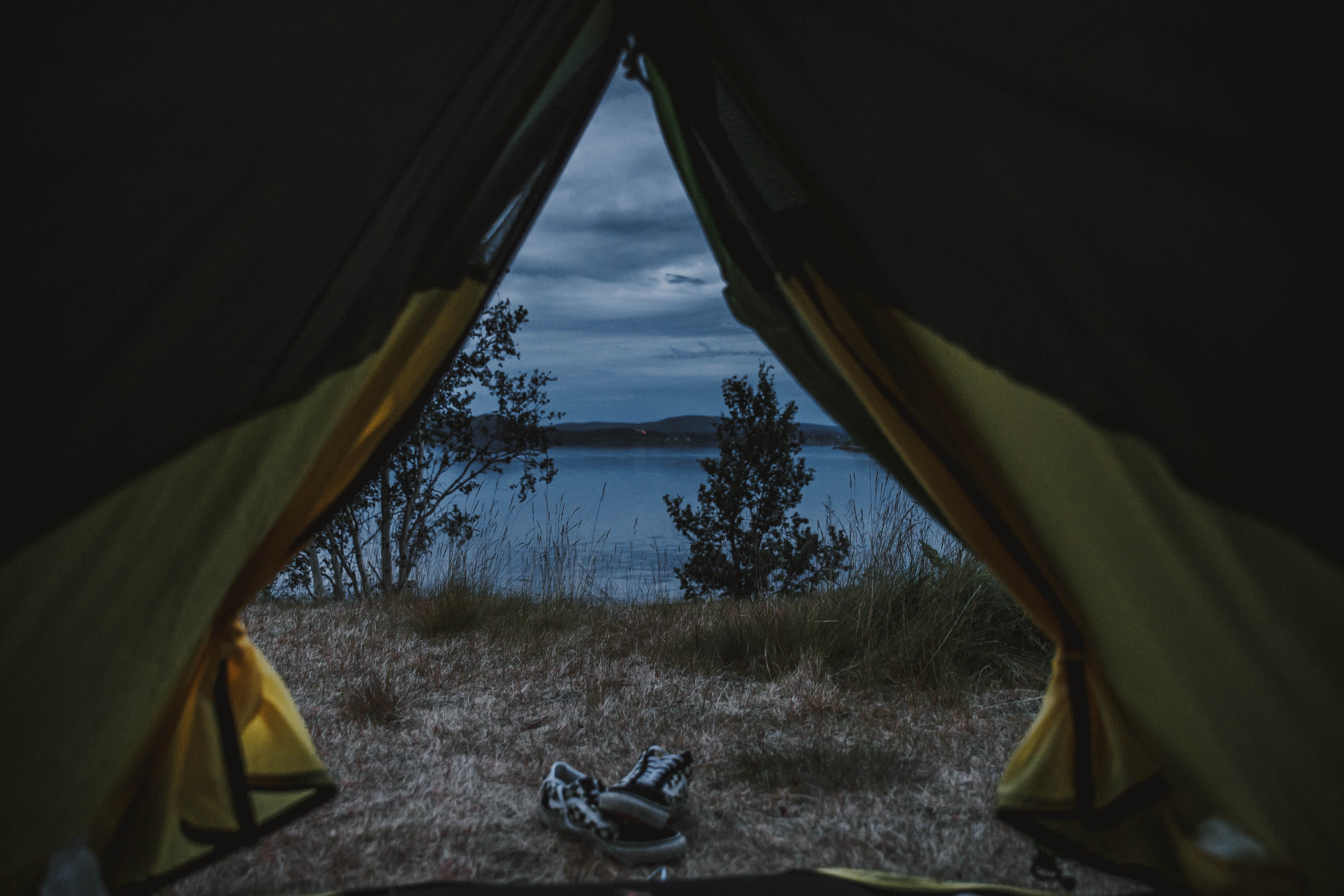 A view of the sea from inside a tent in Scandinavia road trips