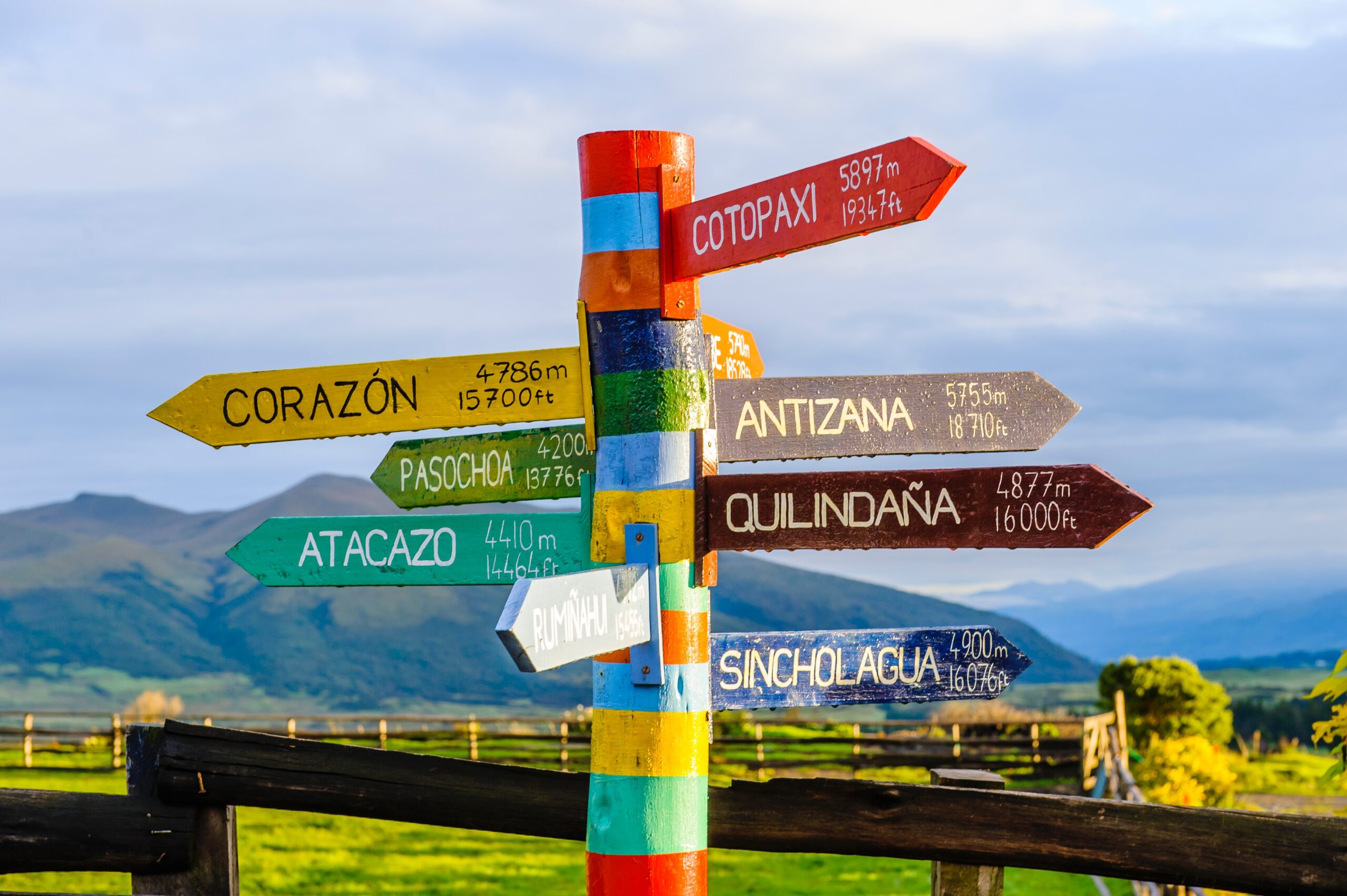 A signpost pointing into different direction to things you need to see
