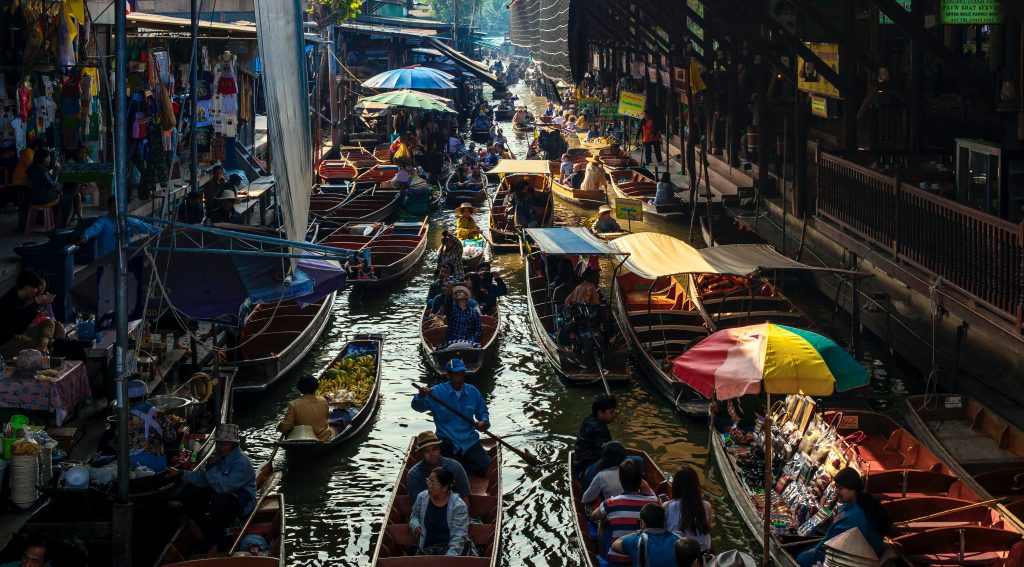 Damnoen Saduak Floating Market in Thailand.