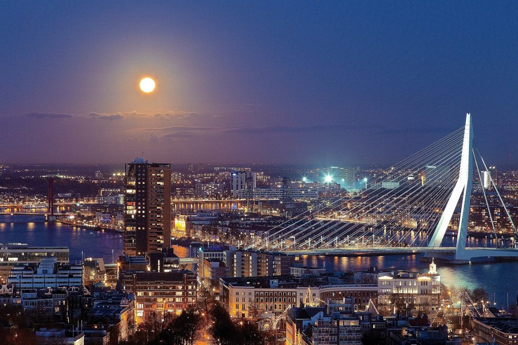 Rotterdam, Netherlands one of the best cities to live in Europe during the night.