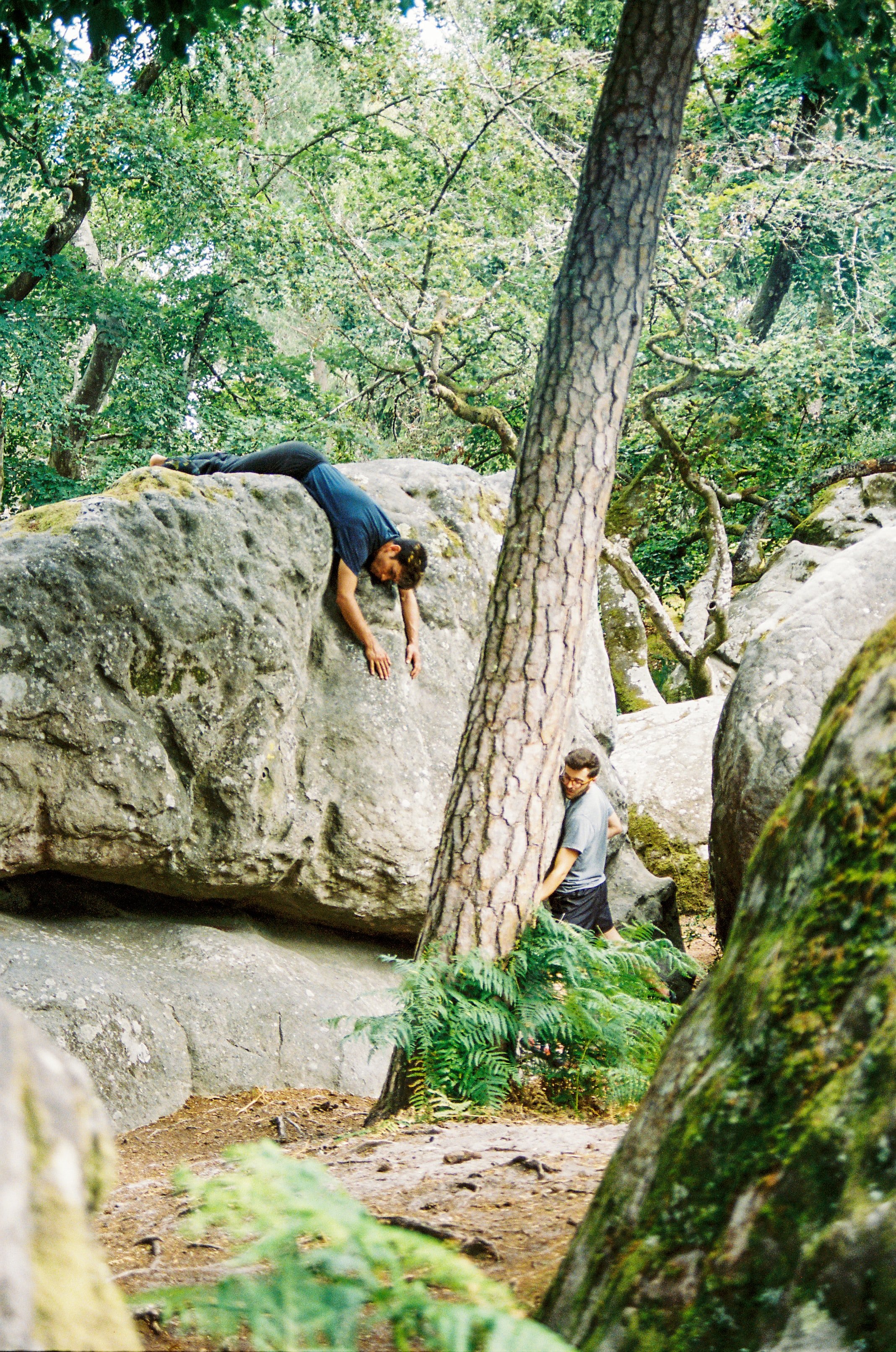 Boulderbegeisterte im Wald von Fontainebleau, einem der besten Kletterspots der Welt.