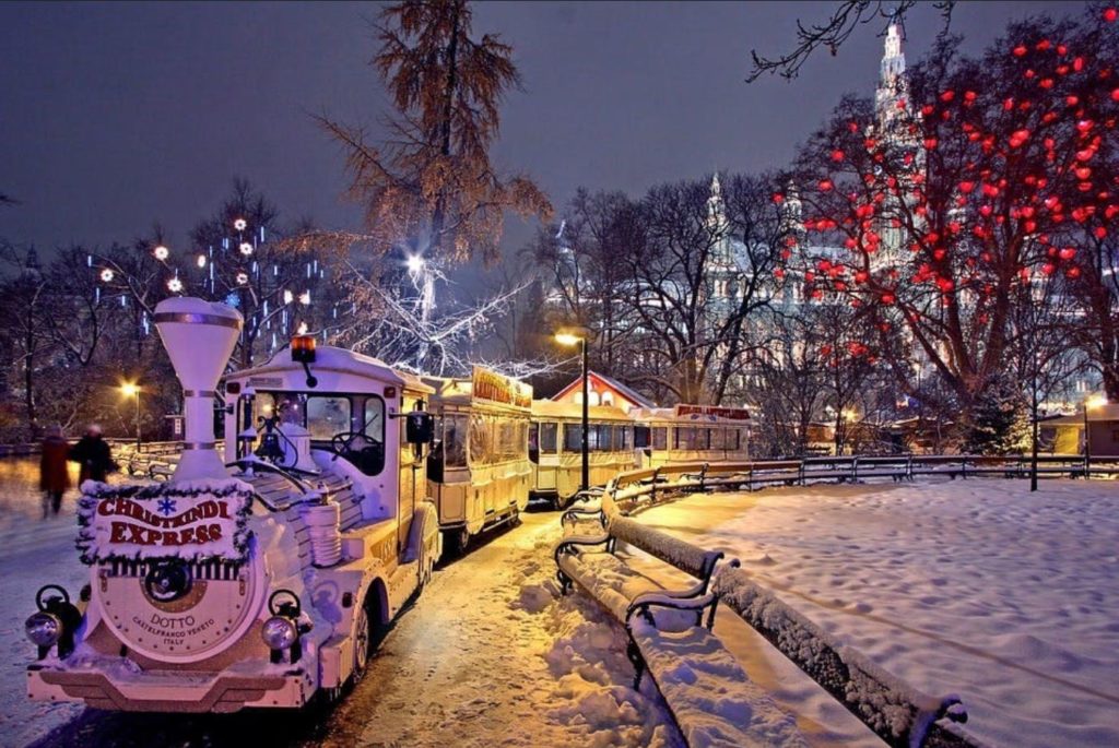Snow-coverd Christkindl Express in Austria