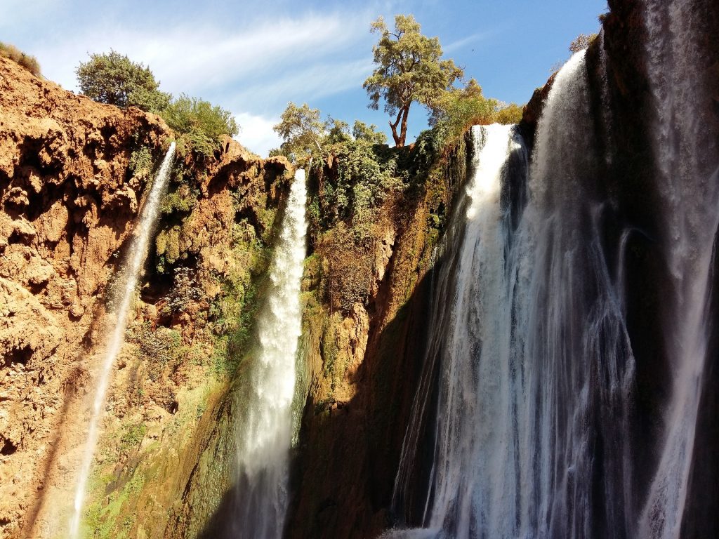 The magnificent Ouzoud waterfalls in Morocco on a sunny day