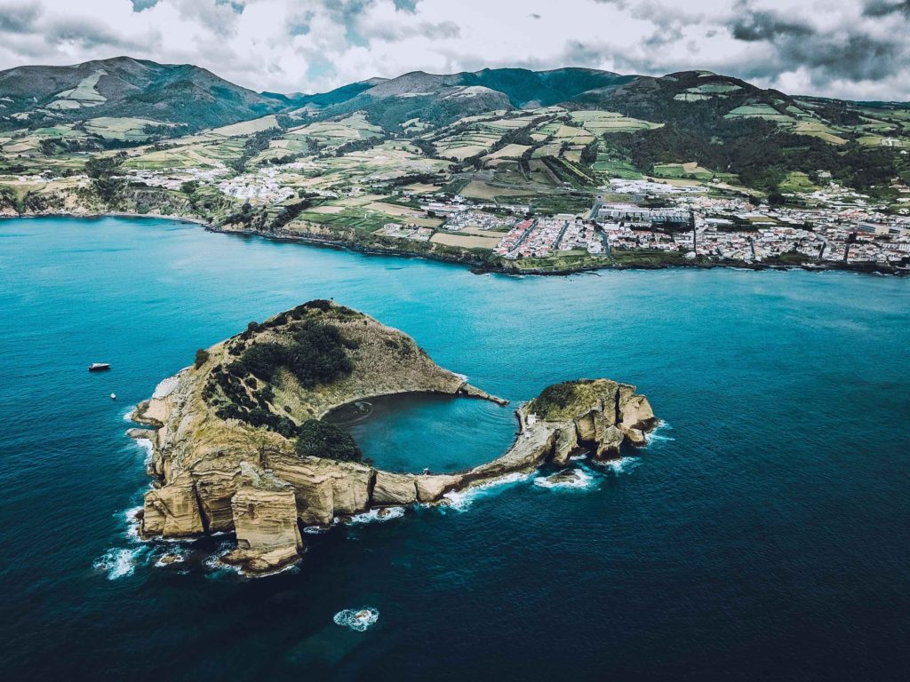 View of the AZORES Islands with azure blue water